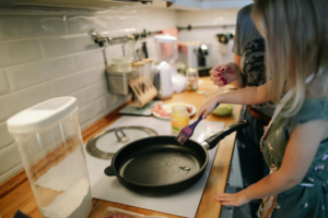 a person using a pan